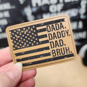 Dada Daddy Bruh Flag Baseball Cap Patch, Laser Engraved Leatherette