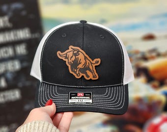 Bucking Bull Leather Patch Hat, Richardson 112 Mesh Cap