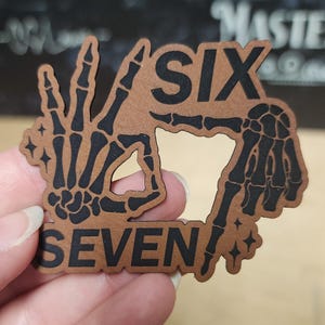 Skeleton Hand 6-7 Leatherette Hat Patch, Laser Engraved