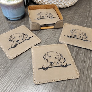 Golden Retriever Coaster set in Light Brown - Set 6 With Holder, Dog Lover Gift, Family Room Coasters, Living Room Coaster, Cute Dog Gift