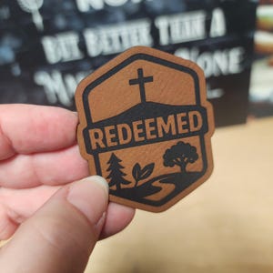 Redeemed Trucker Hat Patch, Laser Engraved Leatherette