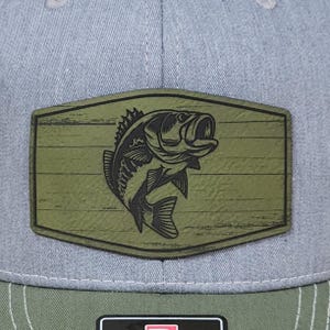 Green Fish Trucker Hat Patch, Laser Engraved Leatherette