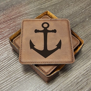 Nautical Anchor Coaster - Boating Coaster - Sailing Coaster - Coasters for Vacation Home - Father&#39;s Day Gifts - Set of 6 With Holder