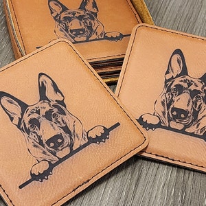 Brown German Shepherd Coaster Set 6 With Holder, Shepherd Coasters, Dog Lover Gift, Family Room Coasters, Living Room, Cute Dog Show Gift