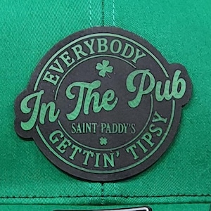 In The Pub Tipsy Iron On Hat Patch, UV Printed Leather