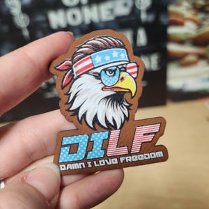 Patriotic Eagle DILF Trucker Hat Patch, UV Printed Faux Leather