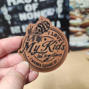 Sassy Skeleton Mom Humor Iron On Hat Patch, Laser Engraved Leather