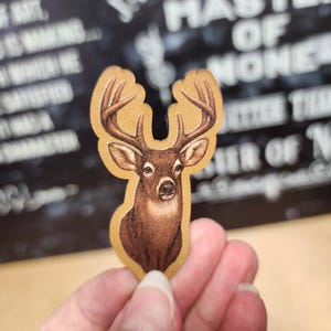 Majestic Buck Head Faux Leather Hat Patch, UV Printed