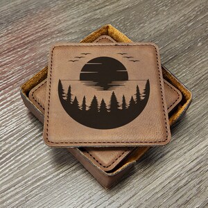 Mountain Lake Sunset Coaster Set of 6 With Holder, Great for A Lake Cabin or a Vacation Home in the Mountains