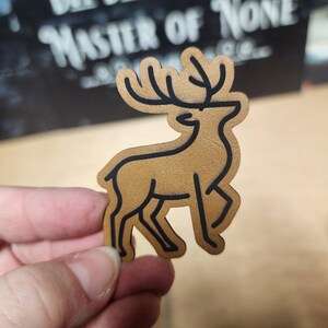 Engraved Stag Deer Outline Hat Patch, Faux Leather