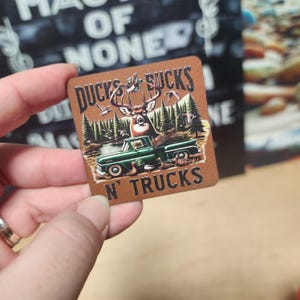 Ducks Bucks Trucks Faux Leather Hat Patch, UV Printed