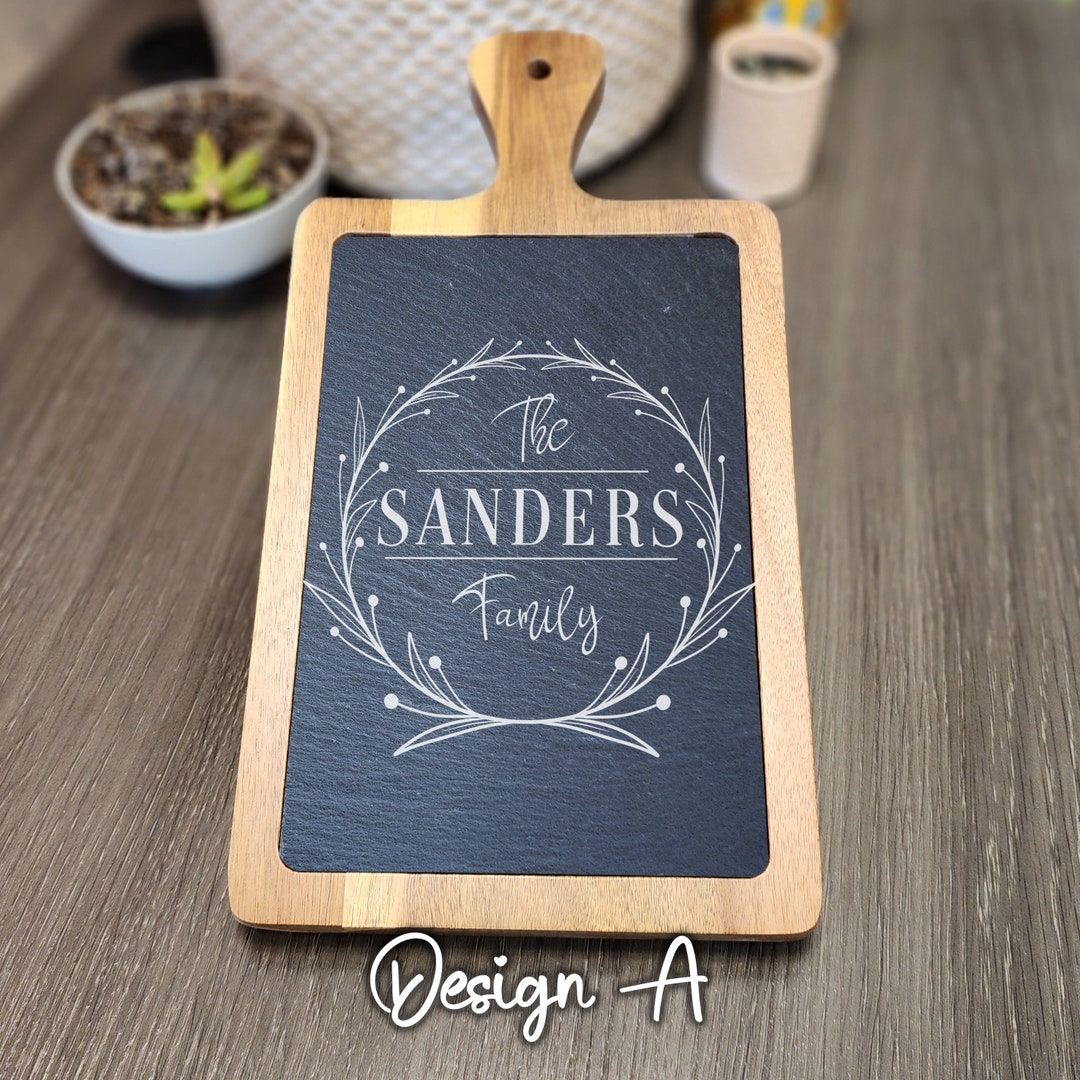 Engraved Slate & Acacia Wood Cutting Board: Personalized Monogram Gift ...