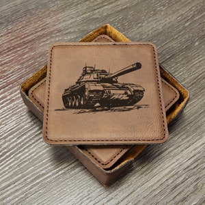 Military Tank Coaster, Military Proud Coaster, Army Gift Coasters, History Buff, Military Gift Father&#39;s Day Gifts, Set of 6 With Holder