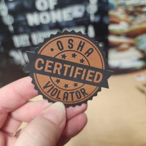 OSHA Certified Violation Badge Hat Patch, Laser Engraved Leatherette