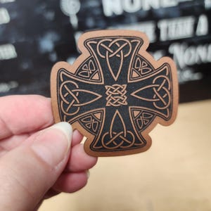 Celtic Cross Intricate Iron On Patch For Hats, Laser Engraved
