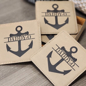 Personalized Nautical Coasters, Last Name Coaster, Boat Name Coaster, Sailing Coasters, Lake House Coasters, Man Cave, Set of 6 With Holder