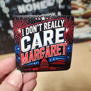 I Don't Care Margaret Iron On Hat Patch, UV Printed Leather
