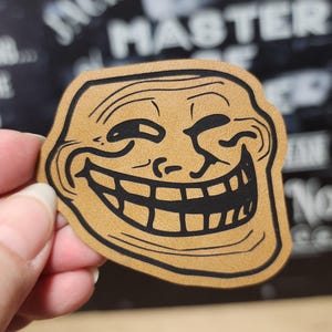 Classic Troll Face Humor Iron On Patch For Hats, Laser Engraved