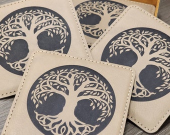 Celtic Tree of Life Coaster Set of 6 With Holder, Triquetra Celtic Gifts, Celtic Knot Man Cave Irish Design Coaster