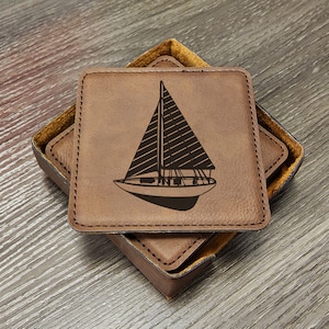 Nautical Coasters, Sailing Gifts, Sailing Coaster, Sail Boat Coaster, Sailing Coaster, Barware Coasters, Barroom, Set of 6 With Holder