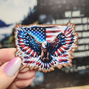 Eagle With American Flag Hat Patch, UV Printed Faux Leather