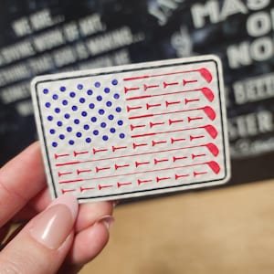 Golf-themed American Flag Color Iron On Hat Patch, UV Printed Leather