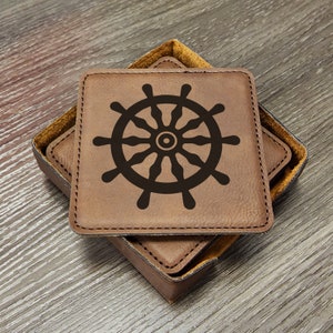 Nautical Helm Coasters, Sailing Gifts, Boating Coaster, Boat Coaster, Sailing Coaster, Helm, Barware Coasters, Barroom, Set of 6 With Holder