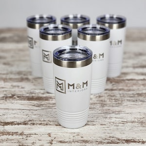Bulk Business Tumbler 20oz, Powder Coated Bottle, Branded Logo Mug Engraved, Corporate Branding Promo Tumbler, New Business Tradeshow Swag