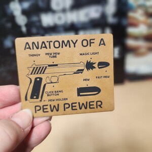 Engraved Pew Pew Anatomy Guide Hat Patch, Faux Leather