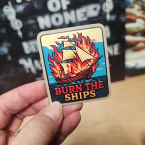Burn The Ships Hat Patch, UV Color Printed Faux Leather