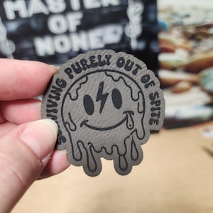 Living Purely Out Of Spite Leatherette Hat Patch, Laser Engraved