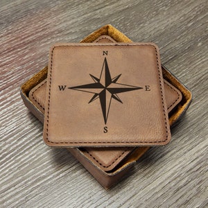 Nautical Compass Coasters, Sailing Gifts, Boating Coaster, Boat Coaster, Barware Coasters, Barroom, Set of 6 With Holder