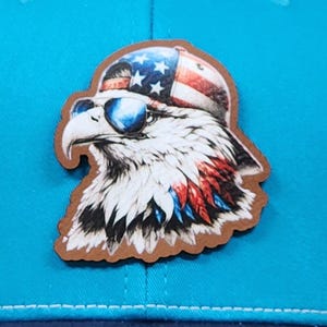 Patriotic Eagle With Sunglasses Baseball Cap Patch, UV Printed Faux Leather