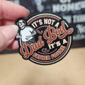 Dad Bod Humor Iron On Hat Patch, UV Printed Leather