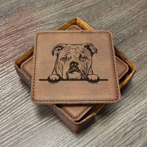 English Bulldog Coaster set, Bulldog Coasters, Dog Lover Gift, Family Room Coasters, Living Room Coaster, Cute Dog Gift Set 6 With Holder