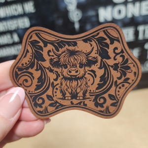 Highland Cow Hat Patch, Precision Laser Engraved Leather