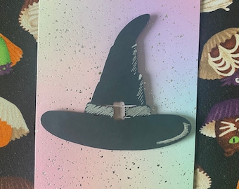 Witch hat 3D Sparkle Gift Card. black Inside. Halloween and Samhain.