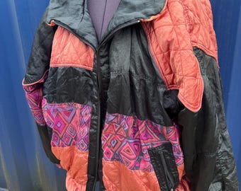 Eighties Vintage/Retro Colourful Puffa Style Jacket. Funky Warm Coat. Size 14-16.