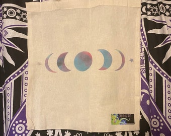 Moon Phase Galaxy Print Tote Bag. Harvesting, Herbs, Shopping.