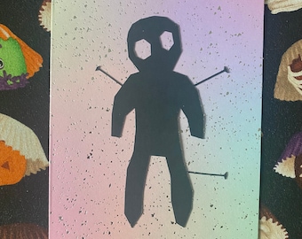 Pastel and glitter voodoo doll blank gift card.