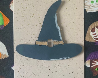 Bronze glitter blank gift card with black witch hat. Perfect for Halloween, Samhain, moving home.