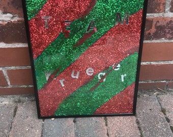 Team Krueger Glitter and Blood Splatter Picture in a Frame. Freddy Krueger, Friday 13th Themed Collage.