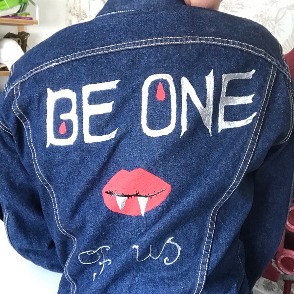 Lost Boys Themed Hand Decorated, Painted, Studded Vampire Denim Jacket. Size 10-12.