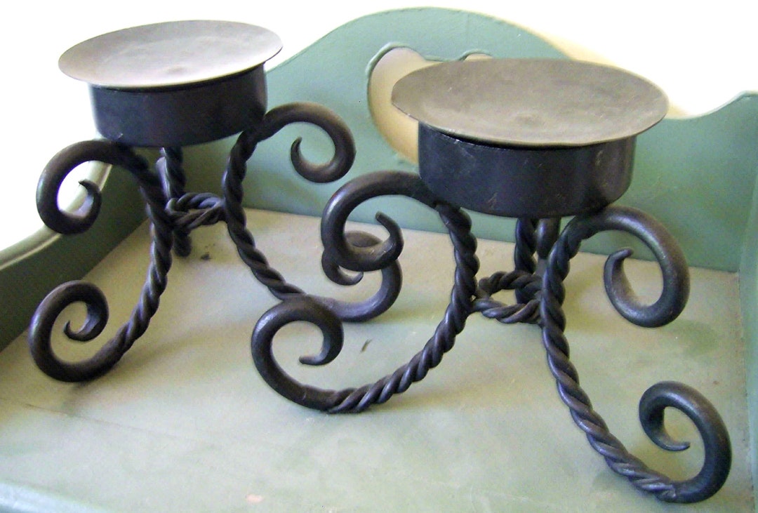 Vintage Rare Black Wrought Iron PILLAR CANDLE HOLDERS Stand Etsy