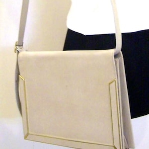 Vintage ESCADA Pinstripe SAND Satin Canvas Flap Shoulder Crossbody Bag Clutch Purse *Free Shipping*