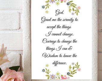 Serenity Prayer Wall Art, Sobriety Wall Art, Sober wall print, Serenity Prayer Print, Addiction Recovery Gift, Sobriety Gift for Women