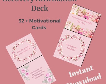 Recovery Self Care Positive Affirmations , Cards, 12 Step, Mental Health, Sobriety