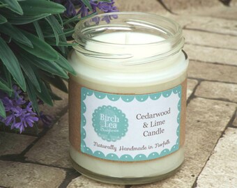 Natural candle, Cedarwood & Lime, essential oils, home gift, homemade candle, natural eco soya wax candle, teacher gift