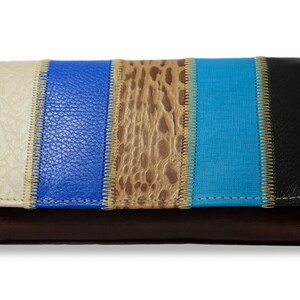 Cartera de piel auténtica con rayas/ Cartera de piel auténtica marrón/ Cartera de piel auténtica multiservicio/ Cartera de piel/ Cartera de mujer
