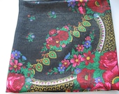 Alte russische Schal, Flower Ornament Schal, schwarze Wolle Schal